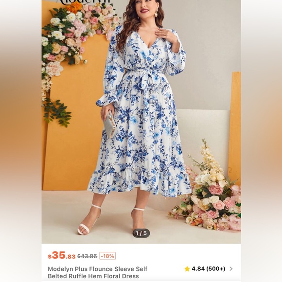 Floral Blue and White Wrap Dress - Picture 5 of 5